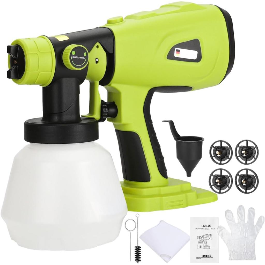 Paint Sprayer for Ryobi One+ Plus 18V Li-ion Battery,200W HVLP Brushless Motor Handheld Paint Sprayer Gun with 4 Size Nozzles 3 Patterns