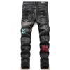 Style Korean Black Slim Stretch Breakthrough Close-fitting Embroidered Young Slim Mens Jeans 8271