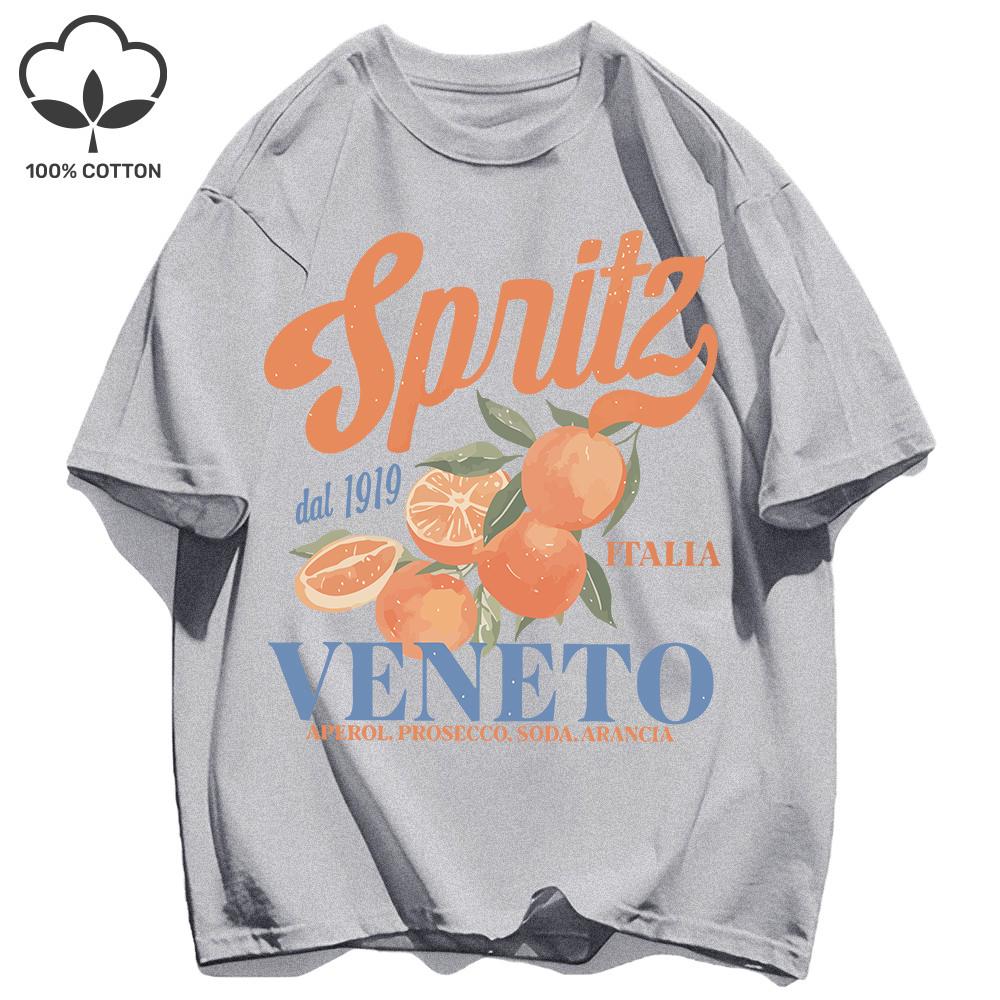 Spritzy Veneto Funny Orange Fruits Design T-Shirt Women Sport Summer Short Sleeve Cotton Hip Hop Tops Casual Loose Sportswear