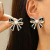 Vintage Metal Bow Inlay Zircon Stud Earrings for Women Exquisite Imitation Pearl Bowknot Charms Earrings Fashion Party Jewelry