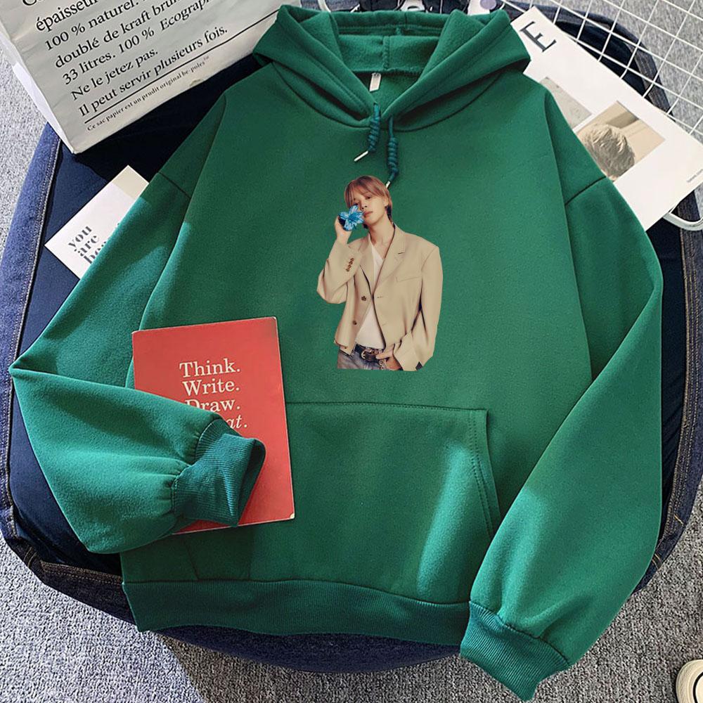 Women Men Clothes Jimin Muse Album Graphic Sweatshirts Who Is My Heart Waiting for Flower Pullovers Printing Hoodie