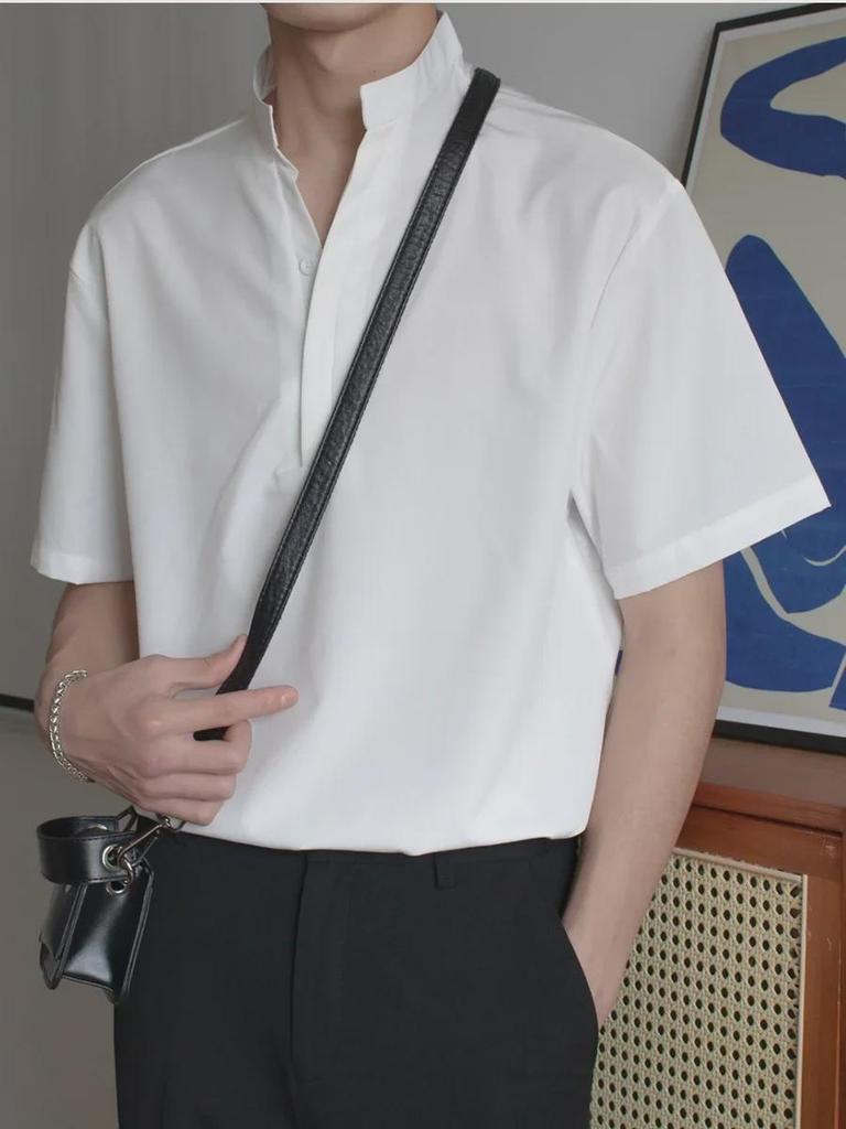 Men's Light Style Stand Collar Short-Sleeve Polo Shirt - Handsome Summer Ice Silk Casual T-Shirt