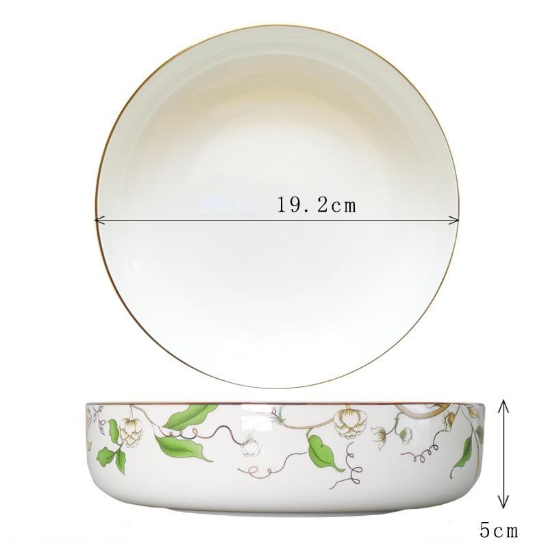 

Bone China Bowl Microwave Oven Box with Cover, Floral Ceramic Food Bowl Round Deep Plate for Salad Fruit Noodle Tableware 19.2cm x 5cm зелений