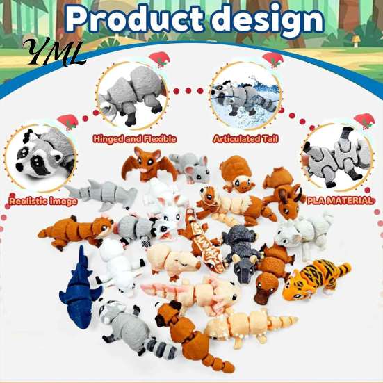 Fun Desktop Play Things 21PCS 3D Printed Articulated Animal Figurines Set, Mini Flexible Joints Figures, Toys Realistic Ornament, Fidget Stress Relief
