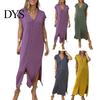 Loose Fit Solid Color Dress Womens Summer Casual Short Sleeve Midi V-neck Comfortable Lightweight Button Down Shirt for Daily Life Dating Work