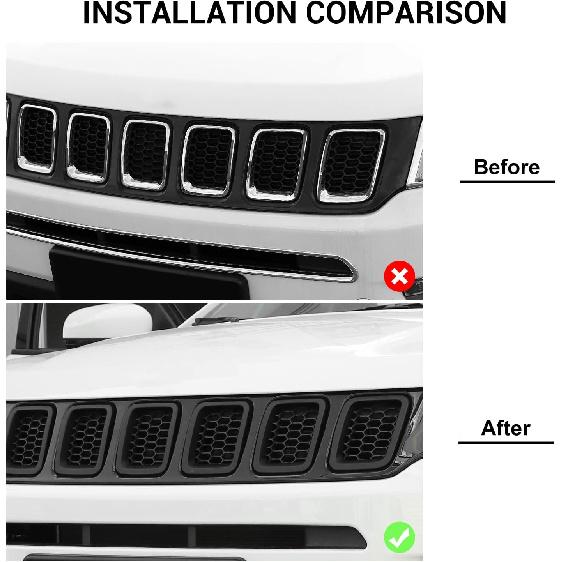 Front Grill Inserts Grille Cover Trim Accessories Compatible with Jeep Compass 2017-2020 (Matt Black)