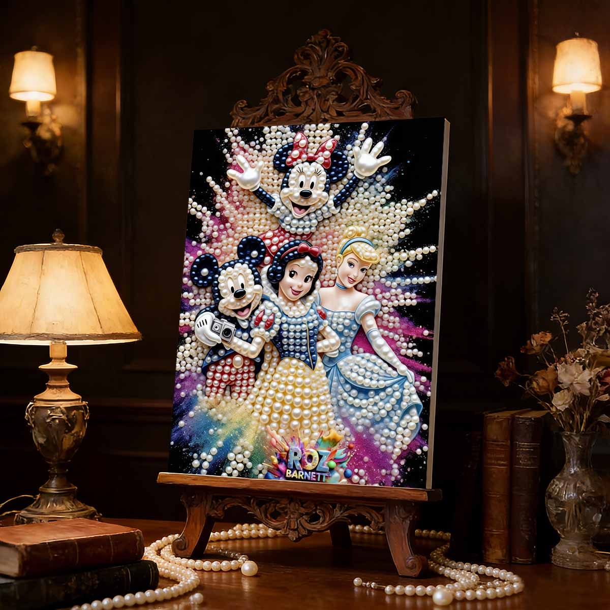 Disney Characters Pearl-Inlaid Frameless Art | Handmade Pearl Craft, Starry Gradient Theme, for Fairy Tale, Playful Whimsy, Dreamy Luxury Home Decor 35x45cm