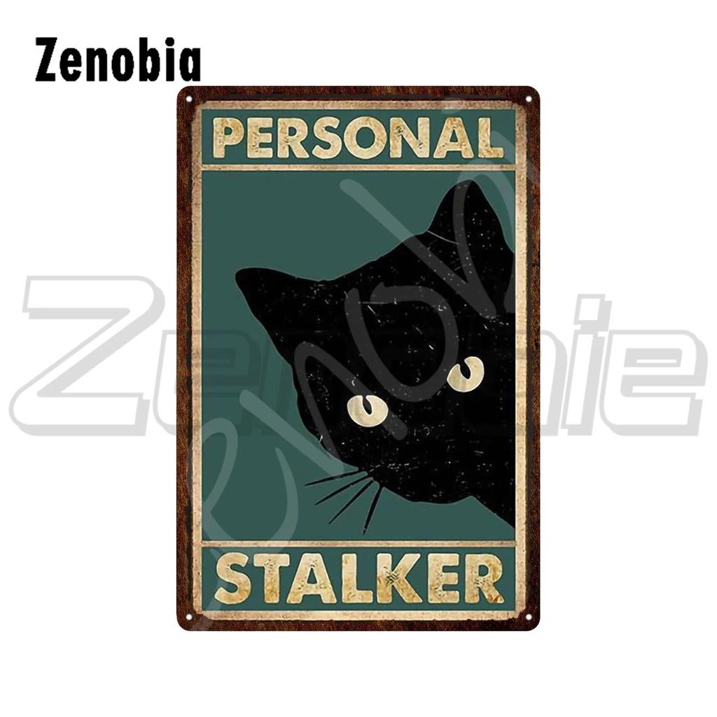 Black Cat Metal Sign Cat On Sewing Machine Funny Vintage Tin Sign Plate Animal Metal Plaque Wall Stickers for Room Decoration