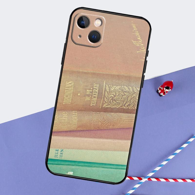 Vintage BOOK Bookworm Bookshelf Phone Case For iPhone 16 Pro 15 Pro 11 12 13 14 Pro Max Mini XR 16e 15 16 Plus Cover Shell