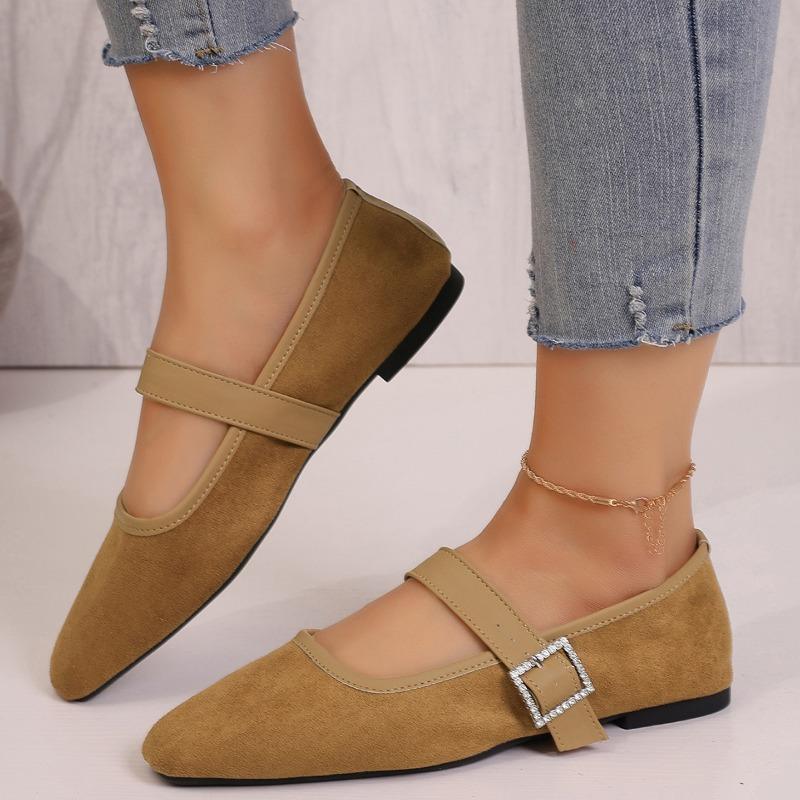 Women's Retro Suede Elegant Square Toe Pumps Flat Heel Single Shoes Women's Fall One Line Strap Low Heel Mary Jane Shoes