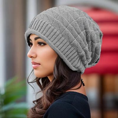 Gorro de malha de inverno para mulheres, chapéus largos e folgados, gorro quente para áreas externas, boné feminino, esqui na neve, gorros quentes de lã