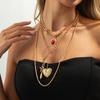 Fashion Pattern Love Pendant, Gemstone Necklace, Niche Stacked Metal Chain Collarbone Necklace Women