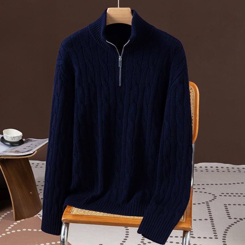 2025 Puyuan Women's Casual Cable Knit Stand Collar Zipper Sweater - 100% Wool, Autumn/Winter Collection.