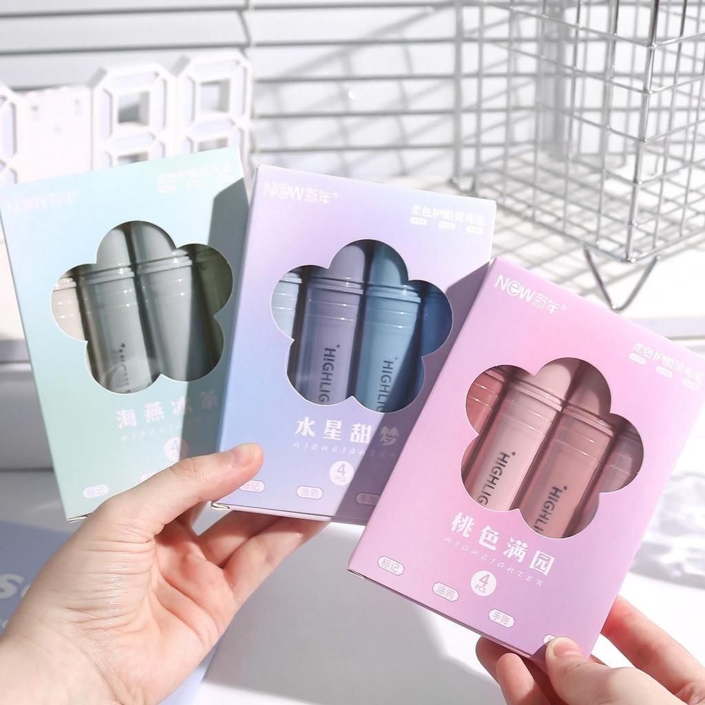 4pcs Highlighter Pen Set Spot Liner Pens Soft Colour Eye Protection Crystal Acrylic Stick Barrel Chisel Tip Stationery