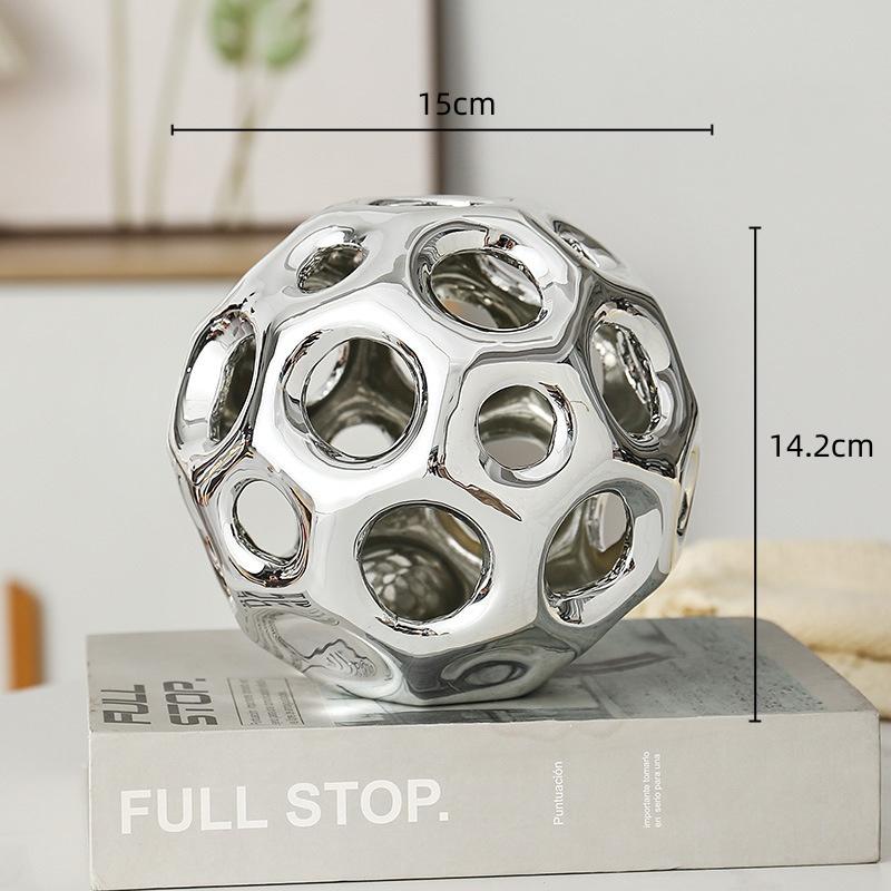 Ceramic Crafts Hollow Balls Golden Geometric Faceted Balls Abstract Sculpture Sphere Decorative Figurines Home Decoration