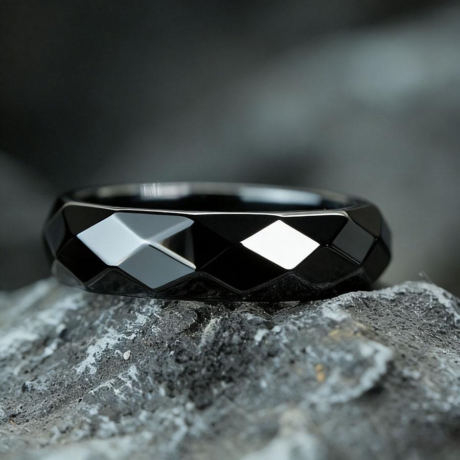 Anillo para Hombre de Piedra Hematita 4 Tallas Disponibles Piedra Negra Multifacética Accesorios para la Mano Energía Positiva Meditación Sanación Anillo
