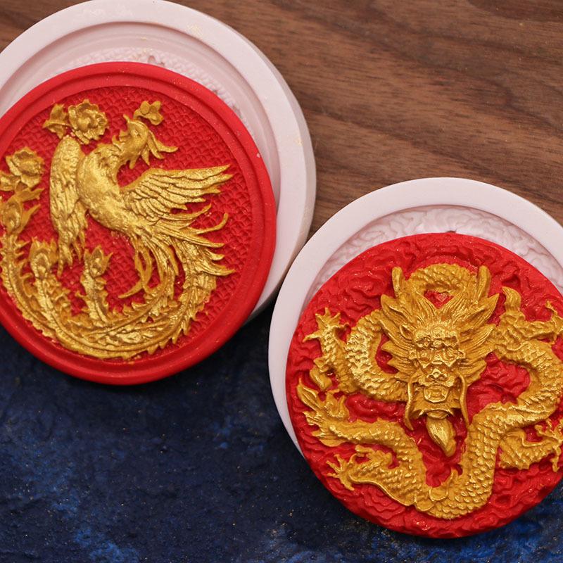 Fondant Silicone Mould China Dragon Phoenix Style Cake Mould Chocolate Fondant Mould Baking Tools