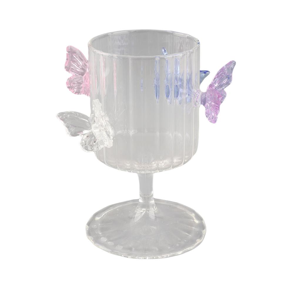 Clear Glass Goblet Decorative Wine Glasses with 3D Butterflies for Home Bar Wedding Party