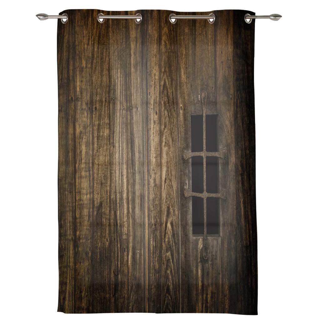 Średniowieczne Drewniane Okna Ścienne Stare Brązowe Zasłony Budynkowe do Pokoju Dziecka Salon Draperie Kuchenna Zasłona Okienna Dekoracja Domu