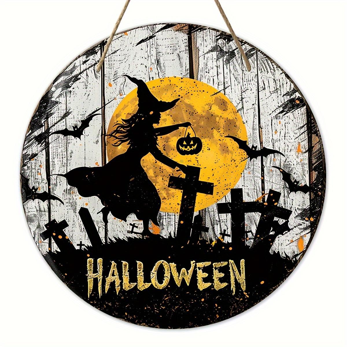 

2d Плоский 20*20см, Популярное украшение для дома на Хэллоуин, Хэллоуинская ведьма Круглый деревянный логотип Креативная декоративная доска, для дома, клуба, бара. 20*20cm