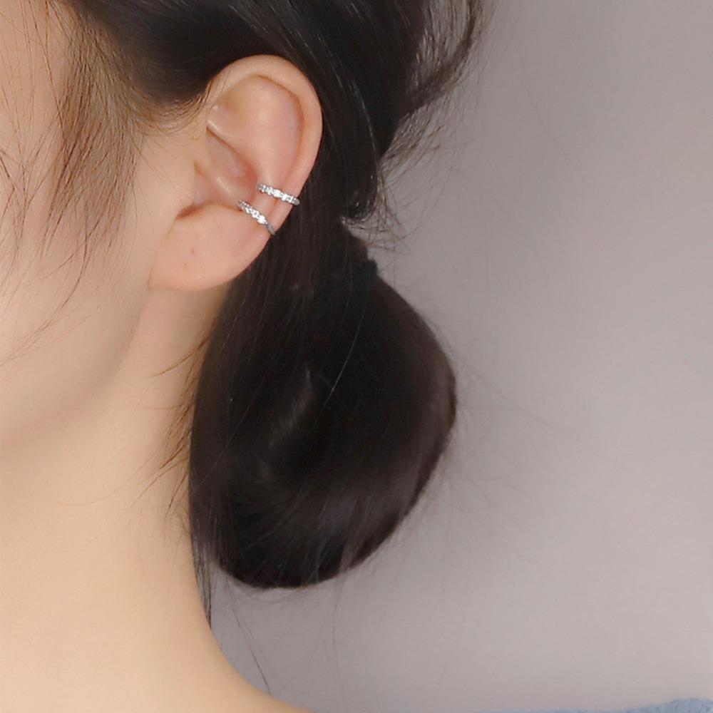New Personality Stainless Steel Full Zircon C-shape Water Drop Clip Earrings for Women Charm Fake Piercing Cuff Earring Jewelry