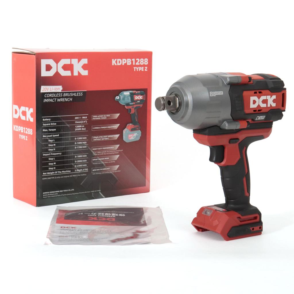DCK 20V Impact Wrench Tightening Torque 1288 Loosening Torque 1700 19mm Square Brushless Body Only Sold KDPB1288(Z) N·m, N·m, (3/4") Drive, Motor,