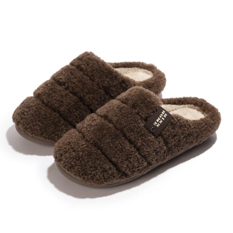 New Solid Color Simple Plush Slippers Autumn and Winter Couple Indoor Household Plush Warm Non-slip Cotton Slippers