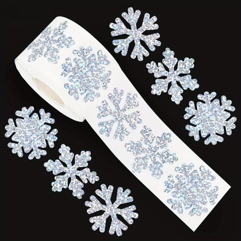 500PCS Winter Snowflake Sticker Roll, Laser Silver Sealed Waterproof Self-Adhesive Christmas Sticker, Christmas Gift Label, Envelope Decoration