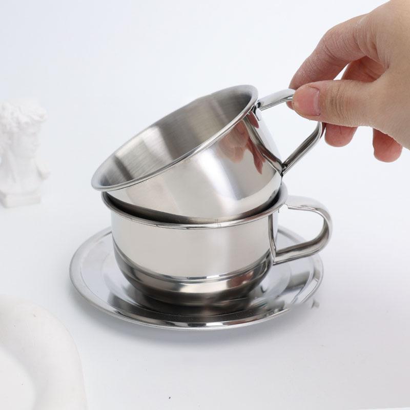 Tazza Tazza da Caffè Tazza da Tè in Acciaio Inossidabile di Alta Qualità Tazza Minimalista Resistente al Calore Tazza per il Latte con Cucchiaio Sottobicchiere Sottotazza