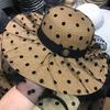 Celebrity style temperament polka dot mesh M straw hat children summer vacation beach hat personalized big brim sun hat cool hat
