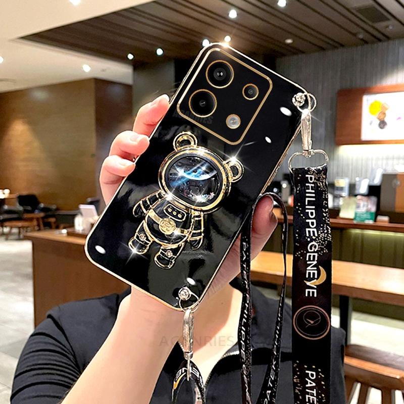Note13 Crossbody virves pārklājuma apvalks priekš Xiaomi Redmi Note 13 Pro Plus 13pro 4g 5g astronauta turētājs silikona statīva vāciņš 13c