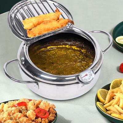 Panela para Fritadeira Funda, Aço Inoxidável 304 Com Controle de Temperatura e Tampa, Frigideira para Fritura Funda
