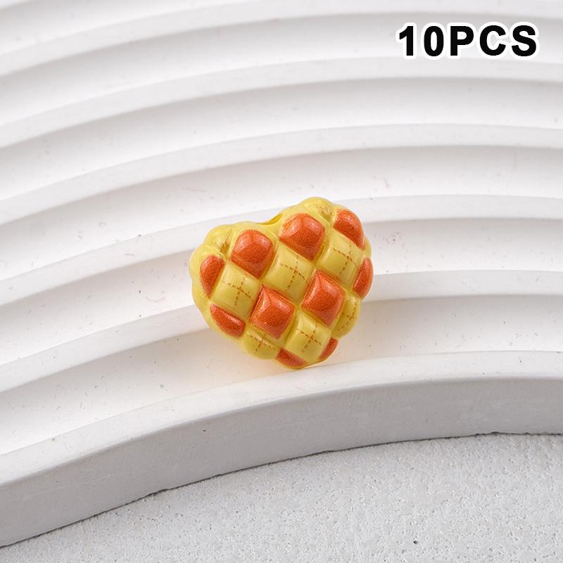 Colorful Cartoon Pattern Acrylic Heart Beads 10Pcs for DIY Jewelry Handmade Garment Accessories A8