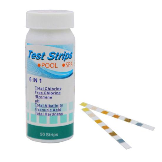 50Pcs 6-in-1 Pool PH Residual Chlorine Alkalinity Hardness Test Paper Strip