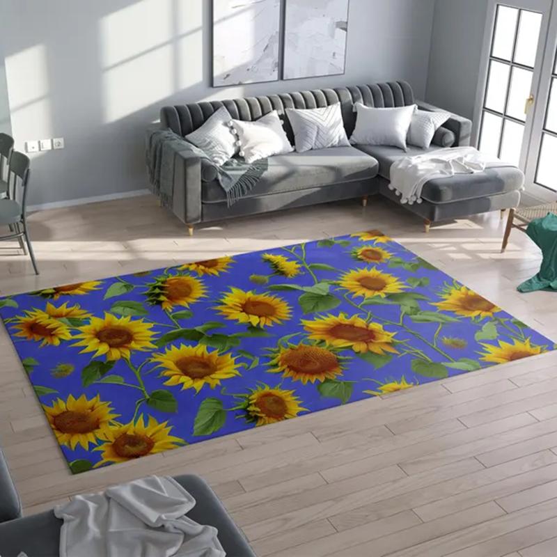Boho Sunflower Carpet Floral Print Soft Non-slip Water-absorbent Rug Botanical Mat for Living Room Bedroom Study Daily Decor