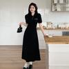Plus Size Short Sleeve Backless Bow Polo Collar Dress - New Summer 2026 Slimming Waist Little Black Dress for Women