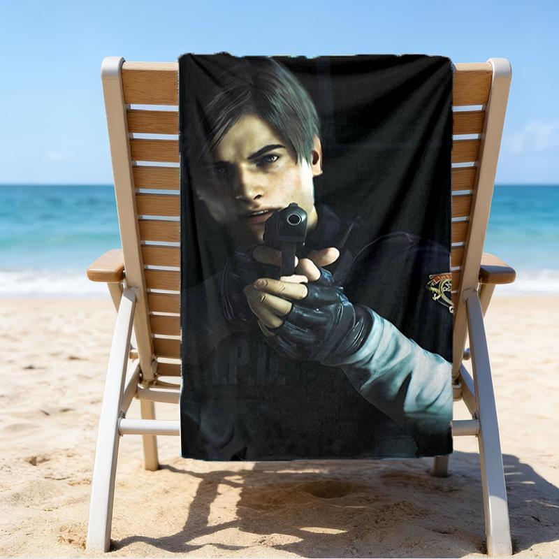 proof beach towel with a Resident Evil Leon S. Kennedy1 pattern - soft,absorbent,quick-drying,machine washable - perfect for swimming,camping,bathing