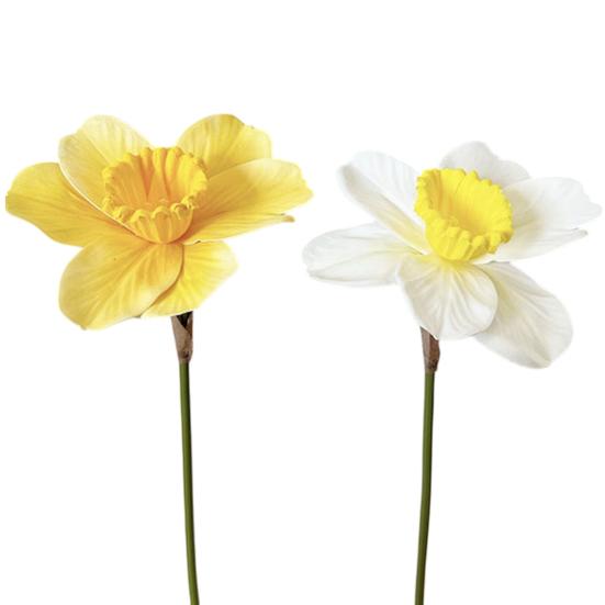 Artificial Daffodil Flowers 15 Inch Length Fake Silk Narcissus Flower Yellow White Faux Flower Bouquet for Floral Arrangement Spring Home