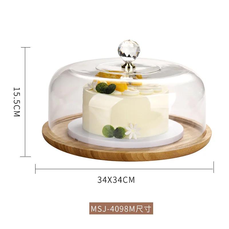Cake Stand Wooden Pallets Acrylic Cake Lid Transparent Dust Cover Cake Pan Display Stand Dim Sum Dish Snack Tray Fruit Plate