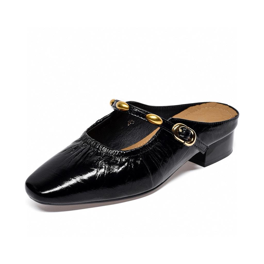 Baotou Slippers Women Wear Summer Mary Jane Women's Low Heels with Lazy Drag Elegant Half Slippers