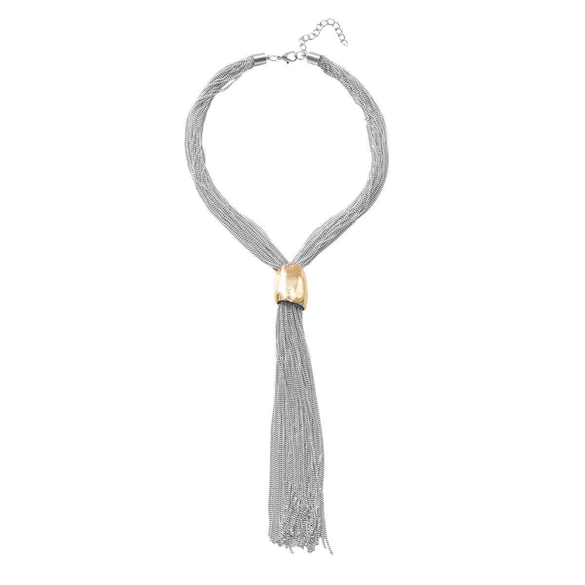 ZA Модное панк металлическое ожерелье с подвеской-кисточкой для женщин - Ювелирные изделия высокого класса серебряный