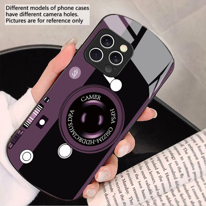 Dark Green Camera Pattern For iPhone 16 15 14 13 Plus 12 Mini 11 Pro Max XR Xs Max X 7 8 6 6S 2022 Elliptical Glass Phone Case