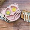 Dinner Plate Wheat Straw Tableware Cartoon Bear Children Dishes Kids Dinner Plate Baby Plate Fork Spoon Baby Eating Anti-hot Training Dinnerware Set
