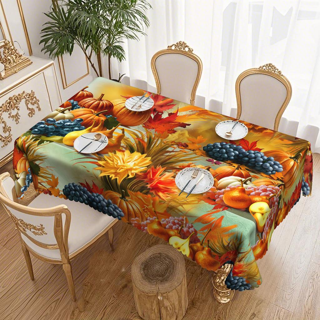 1 Piece Autumn Harvest Fruit And Vegetable Tablecloth, Vintage Thanksgiving Table Covering, Autumn Table Use