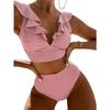 Costume da Bagno Tankini Ruffle da Donna, Set Bikini Monocolore, Costume Due Pezzi per Spiaggia e Sorgente Termale