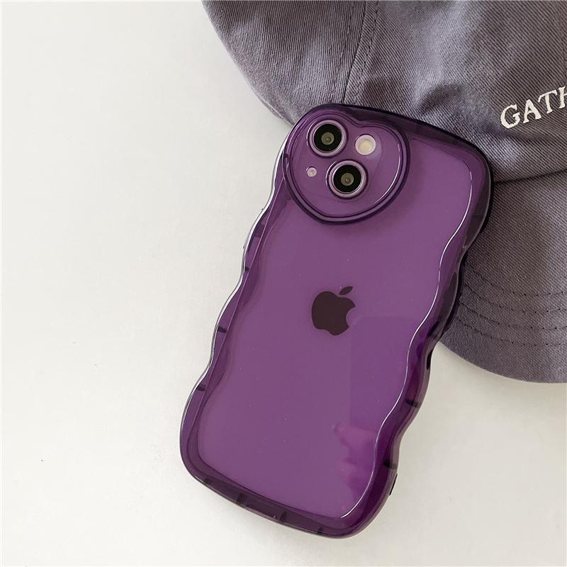 Transparent Curly Wavy Soft Case For iPhone 15 14 13 12 11 Pro Max X XR XS Max Love Heart Camera Protection Silicone Candy Cover