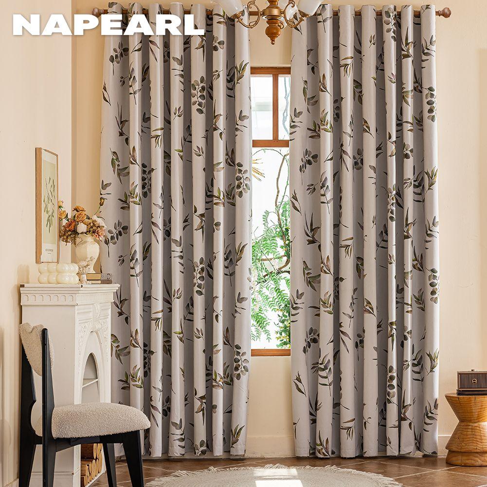 1PC NAPEARL 100% Blackout Curtains  American Countryside Style Plant Printed Curtains for Bedroom Living Room Balcony Window for Home Decor
