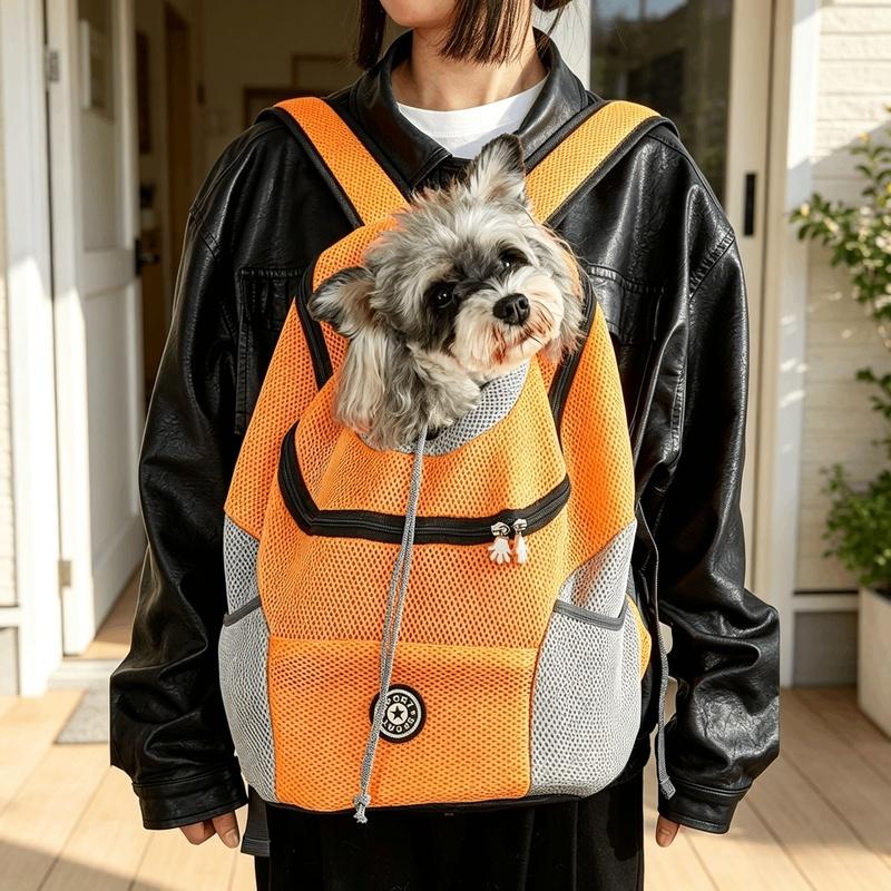 Portable Pet Carrier Backpack Breathable Mesh Dog Front Pack Double Shoulder Bag For Outdoor Travel Walking