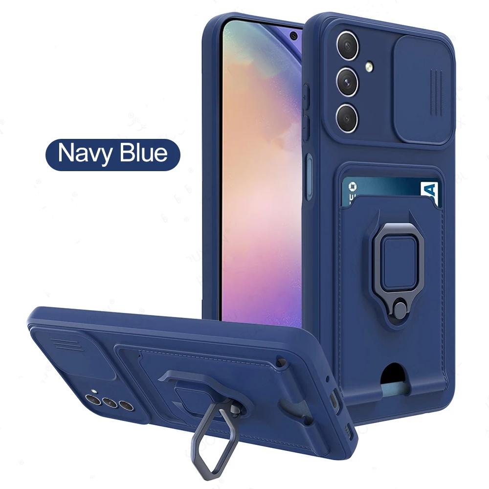 Luksuslik kaamera lükatav aknaümbris Samsung Galaxy A55 A35 A15 A25 A54 A34 A14 A53 A52 S24 S23 Ultra kaardipesa magnetiga telefoni kate