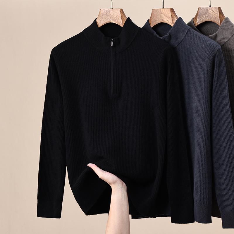 Hengyuanxiang Men's Zippered Half-High Neck Cashmere Wool Sweater – 2025 Autumn/Winter Collection